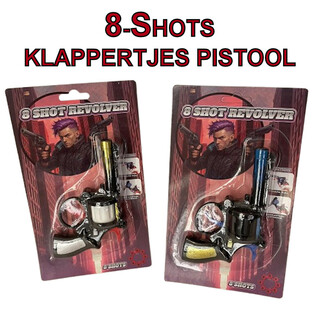 PISTOLET &Agrave; AMORCES 8 COUPS SUR CARTE (24 pcs.)