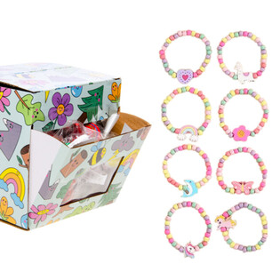 BRACELETS &Eacute;LASTIQUES EN BOIS POUR FILLES - EN PR&Eacute;SENTOIR (100 pcs)