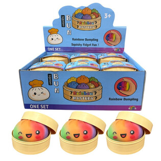 RAGE - RAINBOW Squishy Bun Dumplings GRAND (Dim. 8.5 x 8.5 x 4.8 cm) - Jouet Fidget Viral 2026 (12 pcs)