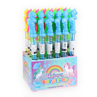 GRAND TUBE &Agrave; BULLES DE SAVON LICORNE 35 CM EN PR&Eacute;SENTOIR (24 pcs)