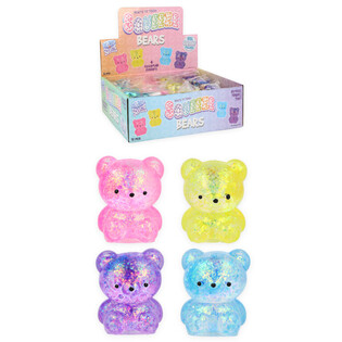 OURS SQUEEZE - AVEC REMPLISSAGE SUCRE - COULEURS MIX EN PR&Eacute;SENTOIR (12 pcs)