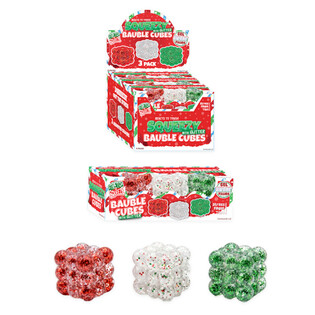 SQUEEZY GLITTER BAUBLE CUBES - AVEC PAILLETTES - LOT DE 3 CUBES - AVEC REMPLISSAGE SUGAR - EN PR&Eacute;SENTOIR (6 SETS)