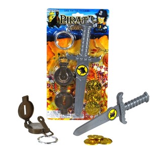 Set de Pirate : Poignard, Boussole, Boucle d'oreille & Pi&egrave;ces (6 pcs)