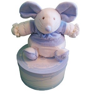 Peluche Baby Bow en Bo&icirc;te Cadeau - Mod&egrave;le 15 (Souris, Bleu/Blanc)